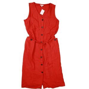 J.‎ Jill Women's Orange Red Linen Blend Button Tank Midi Dress size PL NWT